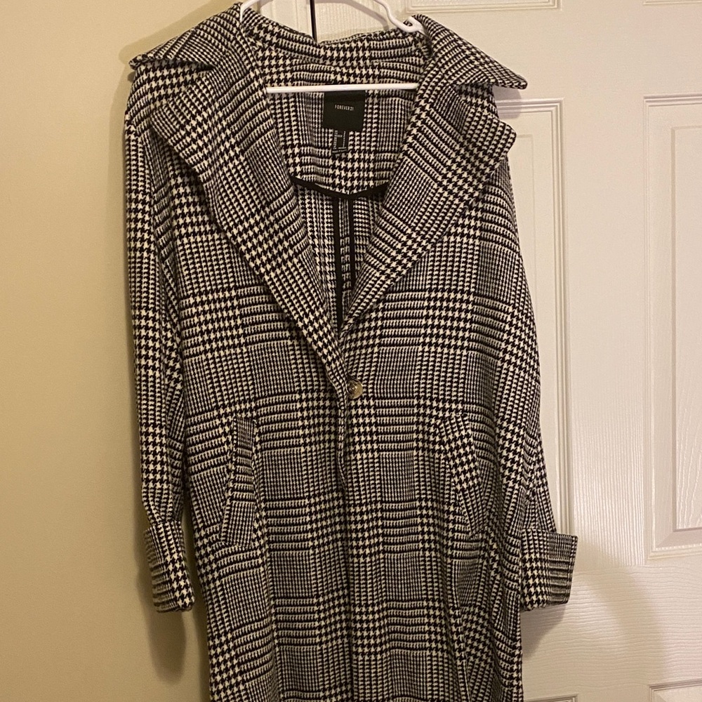 Forever 21 Oversized Black and White Checkered Trench Coat